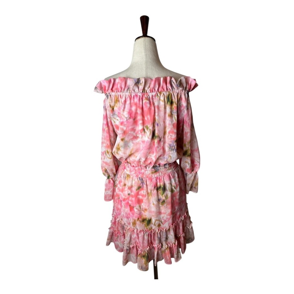 MISA Los Angeles Dress Women XS Pink Taza Floral Danae Mini Off Shoulder Boho - Picture 3 of 12